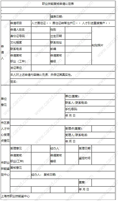 上海职业复核评审表